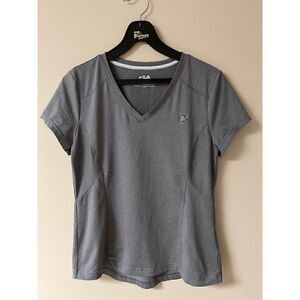 Fila Womens Pullover Short Sleeve Dri-fit V neck Activewear T shirt Grey Sz M